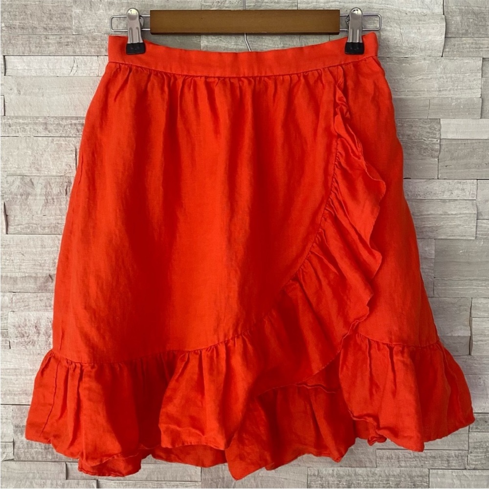 J. Crew Linen Poppy Orange Ruffle Trim Skirt